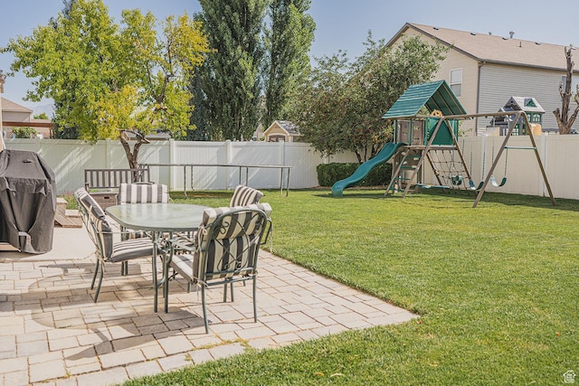 279 S 950 W, Spanish Fork, UT 84660 - fenced backyard with a patio, a playground, and outdoor dining area