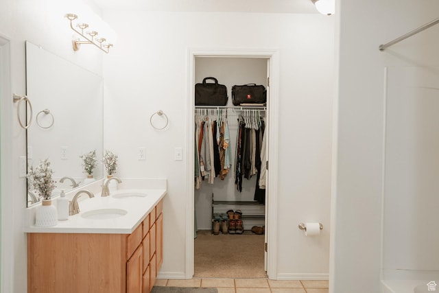 279 S 950 W, Spanish Fork, UT 84660 - full bath featuring double vanity, tile patterned floors, a spacious closet, and a shower
