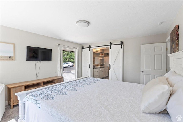 96 S 1000 W, Orem, UT 84058 - bedroom with a barn door, light colored carpet, ensuite bathroom, and access to outside