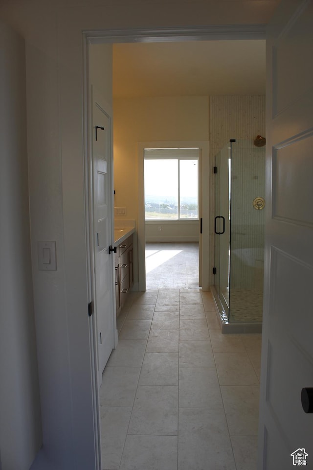 1318 S 1090 E, Salem, UT 84653 - full bathroom featuring vanity, a stall shower, and tile patterned floors