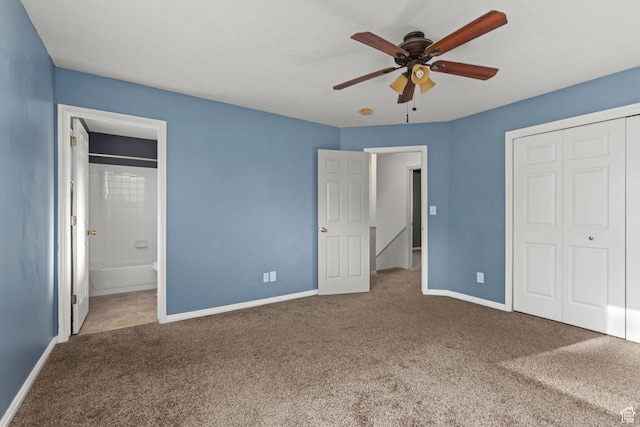 616 S 1430 W, Lehi, UT 84043 - unfurnished bedroom with carpet flooring, a closet, connected bathroom, and ceiling fan