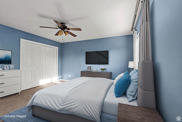 616 S 1430 W, Lehi, UT 84043 - carpeted bedroom featuring a decorative wall, a closet, and ceiling fan