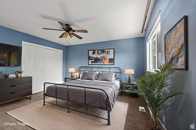 616 S 1430 W, Lehi, UT 84043 - carpeted bedroom featuring a decorative wall, a closet, and ceiling fan