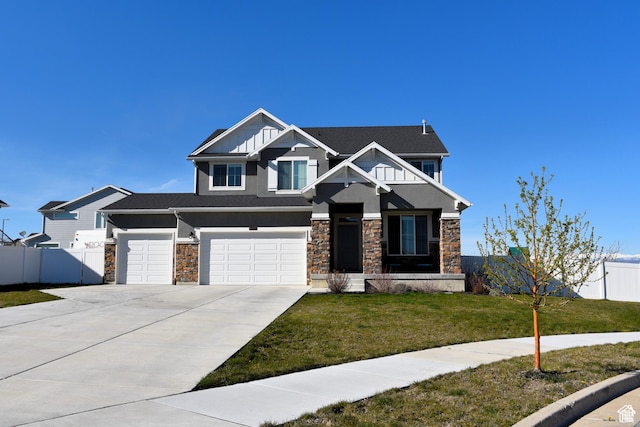 4666 W Olympic Wood Ct, West Jordan, UT 84084 - craftsman house with stucco siding, stone siding, concrete driveway, and a garage