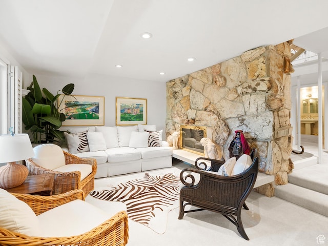 4506 S Gilead Way E, Millcreek, UT 84124 - living room featuring recessed lighting and a stone fireplace