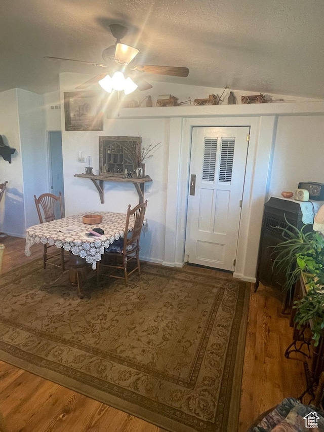 5518 E 500 N, Fort Duchesne, UT 84026 - dining area featuring ceiling fan, wood finished floors, and a textured ceiling