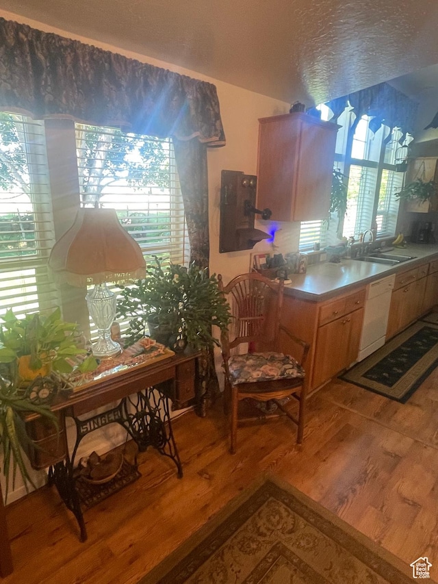5518 E 500 N, Fort Duchesne, UT 84026 - kitchen with dishwasher, wood finished floors, and a textured ceiling