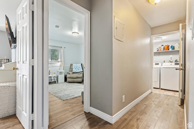 639 E Swenson Ave Unit 4, Springville, UT 84663 - hall with separate washer and dryer, wood finished floors, and electric panel