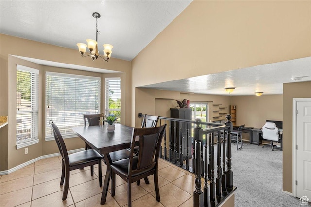 6410 W Martin Way S, West Valley City, UT 84128 - dining room featuring a chandelier, lofted ceiling, an office area, and light tile patterned floors