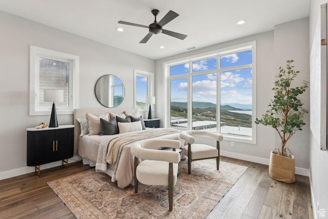 11811 N Apex Way Unit 66, Hideout, UT 84036 - bedroom featuring multiple windows, wood finished floors, recessed lighting, and a mountain view