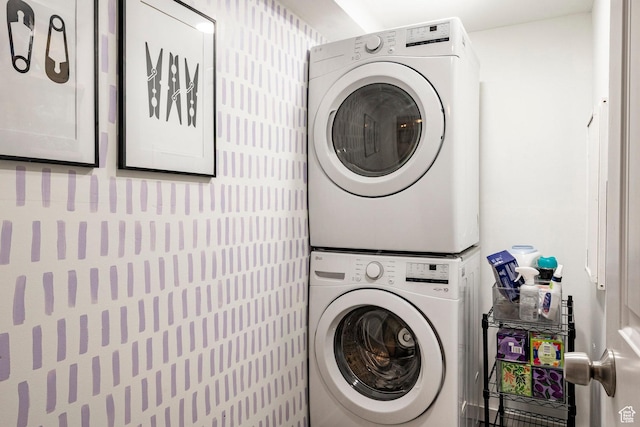 5980 S Sweet Basil W, Taylorsville, UT 84129 - laundry room featuring estacked washer and dryer