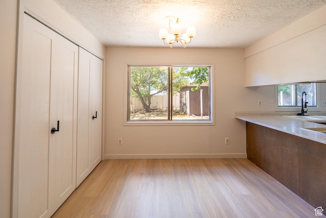 481 W Oak Crest Dr, Monticello, UT 84535 - unfurnished dining area featuring healthy amount of natural light, a chandelier, light wood-style flooring, and a textured ceiling