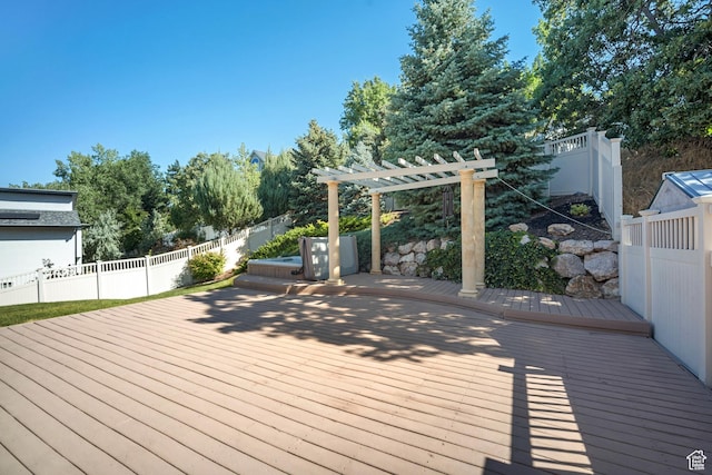 967 E Eaglewood Dr, North Salt Lake, UT 84054 - wooden deck featuring a fenced backyard and a pergola