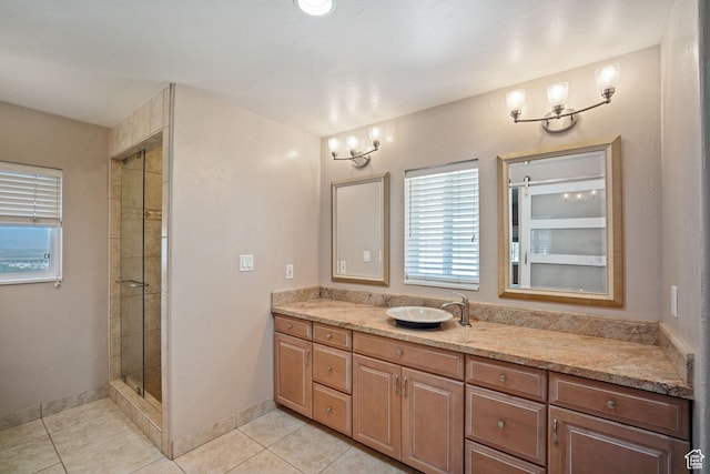 967 E Eaglewood Dr, North Salt Lake, UT 84054 - full bathroom with double vanity, tile patterned floors, and a stall shower