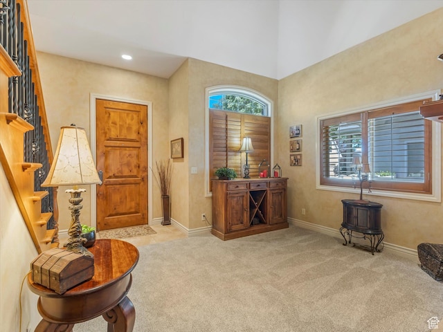 1832 E Cottonwood Glen Ct, Salt Lake City, UT 84117 - foyer with carpet floors, stairway, and recessed lighting