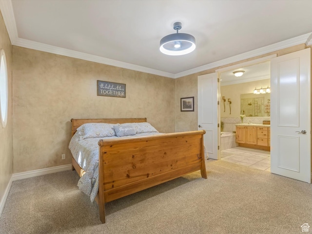 1832 E Cottonwood Glen Ct, Salt Lake City, UT 84117 - bedroom with light carpet, ornamental molding, and ensuite bath