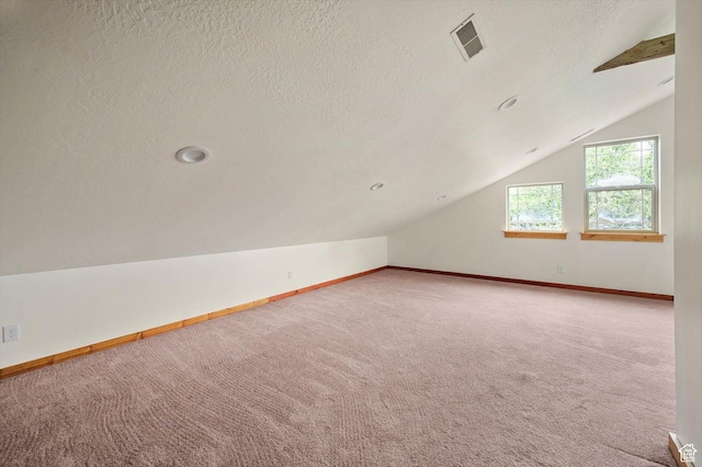 8817 E Mountain Valley Dr S, Huntsville, UT 84317 - additional living space with carpet, a textured ceiling, lofted ceiling, and recessed lighting