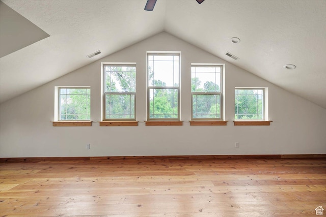 8817 E Mountain Valley Dr S, Huntsville, UT 84317 - additional living space featuring healthy amount of natural light, light wood-style floors, vaulted ceiling, and a ceiling fan