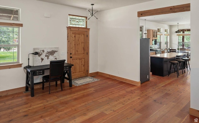 8817 E Mountain Valley Dr S, Huntsville, UT 84317 - office area featuring hardwood / wood-style flooring and a chandelier