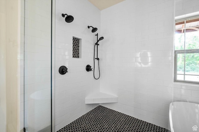 8817 E Mountain Valley Dr S, Huntsville, UT 84317 - bathroom with a tile shower and a freestanding bath