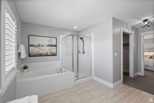 6523 W Bridge Maple Ln S, West Jordan, UT 84081 - bathroom featuring a stall shower, a garden tub, and recessed lighting