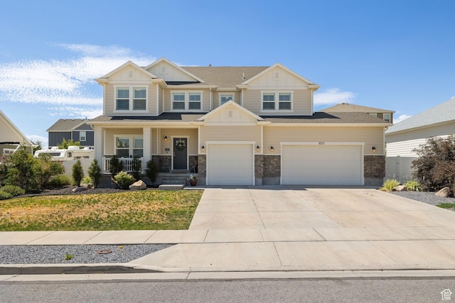 6523 W Bridge Maple Ln S, West Jordan, UT 84081 - craftsman house featuring concrete driveway, a porch, board and batten siding, and an attached garage