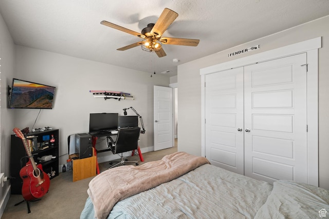 6523 W Bridge Maple Ln S, West Jordan, UT 84081 - carpeted bedroom featuring an office area, a closet, and ceiling fan