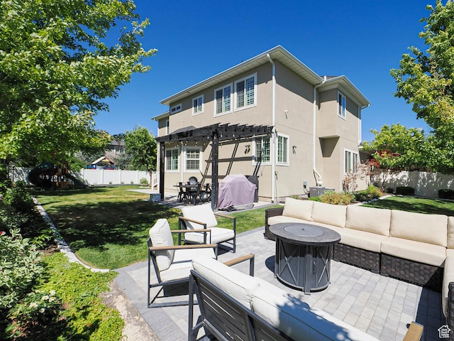 618 E Beaumont Way S, Draper, UT 84020 - fenced backyard featuring an outdoor living space, a pergola, a grill, and a patio area