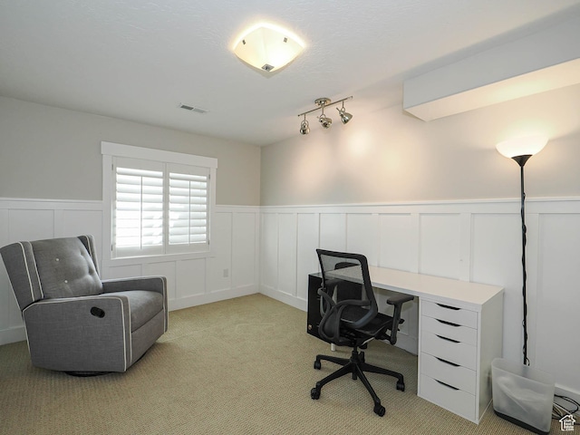 618 E Beaumont Way S, Draper, UT 84020 - carpeted office space featuring wainscoting, a decorative wall, and rail lighting