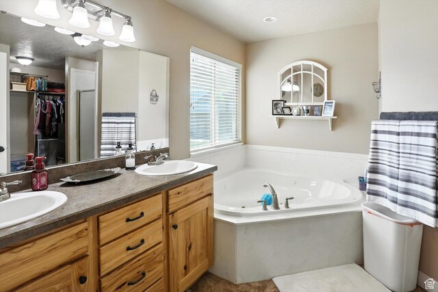 758 N 400 E, Tremonton, UT 84337 - bathroom featuring double vanity, a tub with jets, and a walk in closet