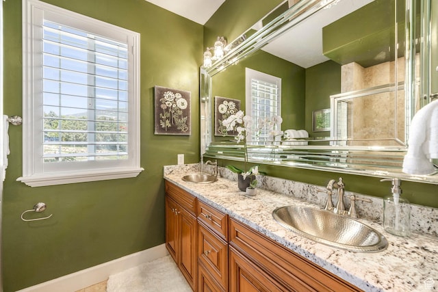 897 W Pfeifferhorn Dr, Alpine, UT 84004 - bathroom with double vanity, a shower stall, and tile patterned floors