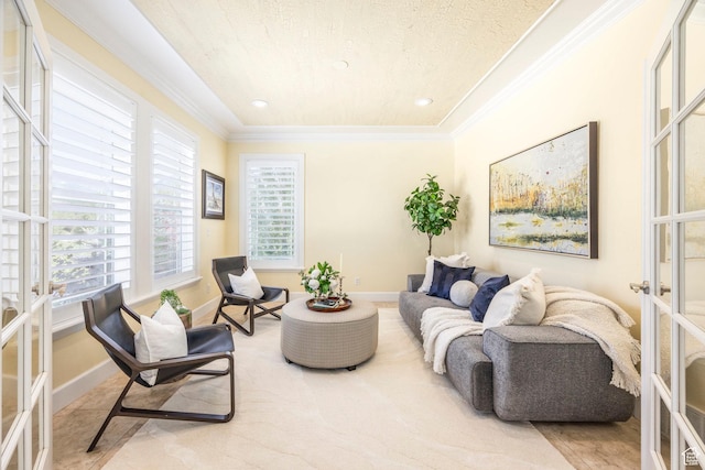 897 W Pfeifferhorn Dr, Alpine, UT 84004 - living area with crown molding, french doors, and recessed lighting