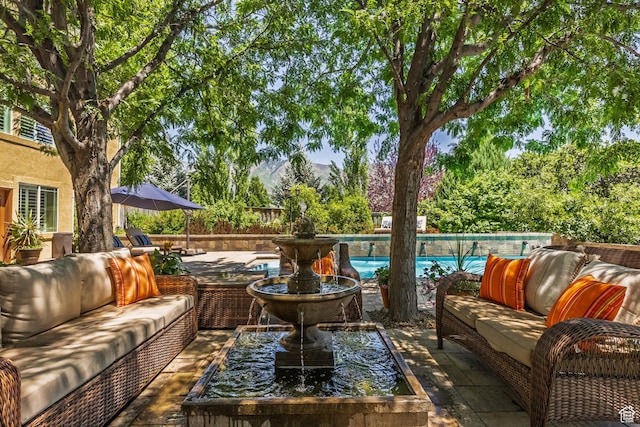 897 W Pfeifferhorn Dr, Alpine, UT 84004 - view of patio with an outdoor living space and an outdoor pool