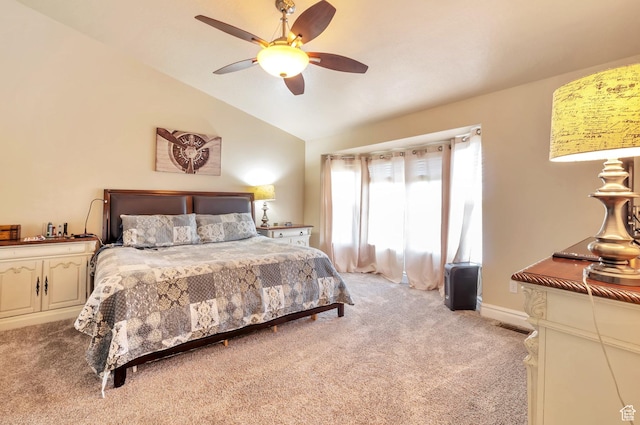 483 W 3500 N, Pleasant View, UT 84414 - bedroom featuring light carpet, lofted ceiling, and a ceiling fan