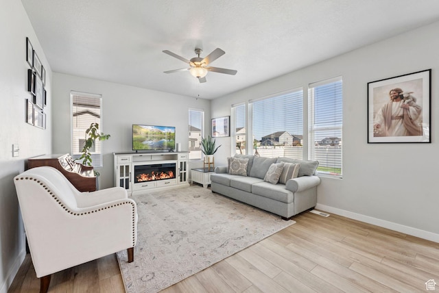 1346 W 1250 S, Springville, UT 84663 - living room with a ceiling fan, wood finished floors, healthy amount of natural light, and a glass covered fireplace
