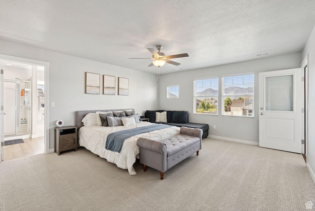 1346 W 1250 S, Springville, UT 84663 - bedroom with light carpet, a ceiling fan, a textured ceiling, and ensuite bath
