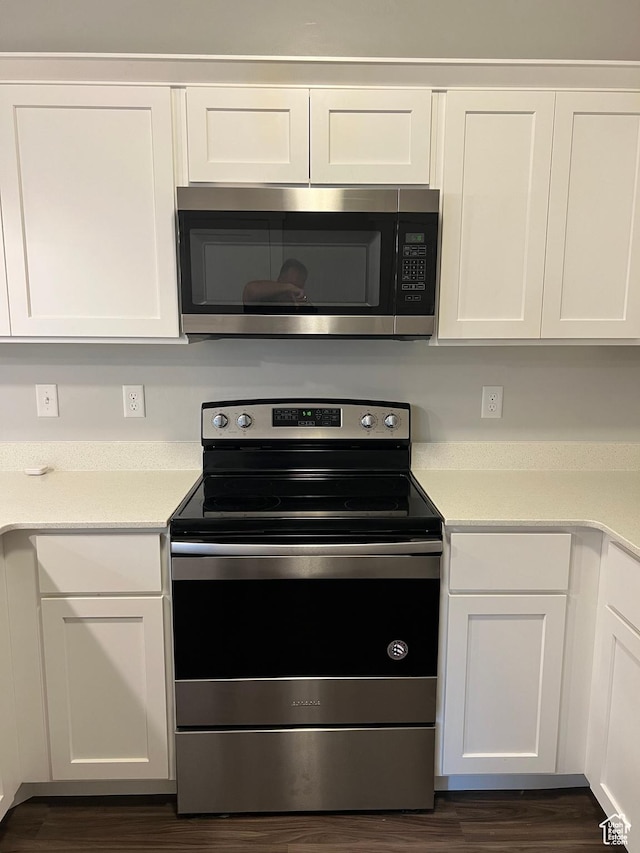14652 S Astin Ln Unit U102, Herriman, UT 84096 - kitchen featuring appliances with stainless steel finishes, white cabinets, and dark wood-type flooring