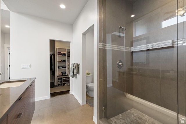 249 S Parkview Dr E, Park City, UT 84098 - full bath with a shower stall, vanity, a walk in closet, and recessed lighting