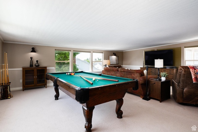 2400 E Logan Way S, Salt Lake City, UT 84108 - game room with pool table, light carpet, and crown molding
