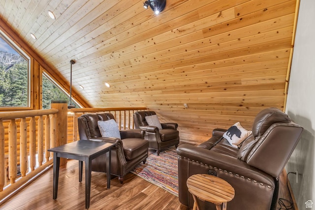 14961 N 12740 E, Mount Pleasant, UT 84647 - sitting room featuring wooden ceiling, wood finished floors, wooden walls, and lofted ceiling