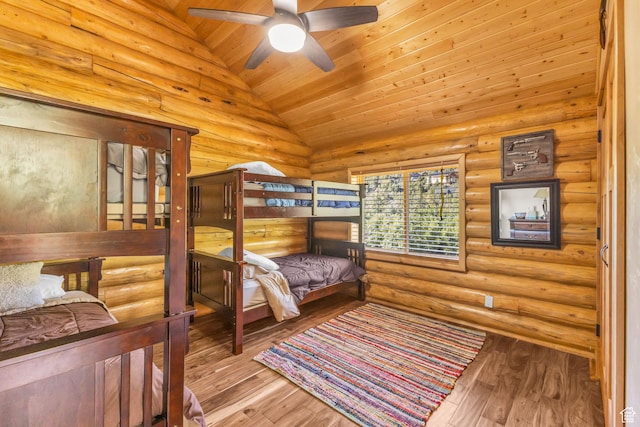 14961 N 12740 E, Mount Pleasant, UT 84647 - bedroom with vaulted ceiling, wooden ceiling, wood-type flooring, and log walls