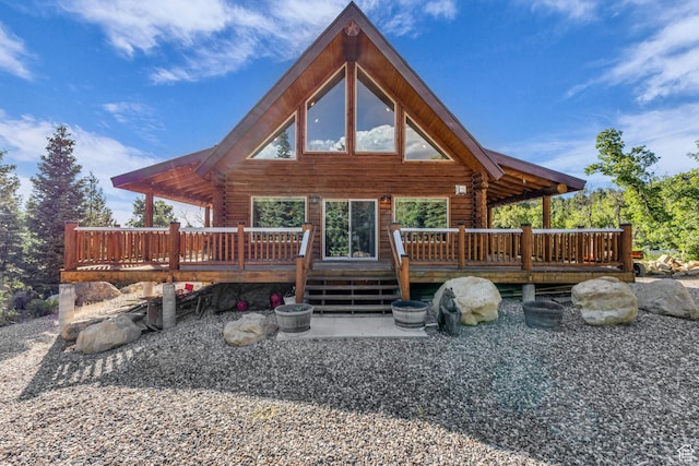 14961 N 12740 E, Mount Pleasant, UT 84647 - back of property featuring log exterior and a wooden deck