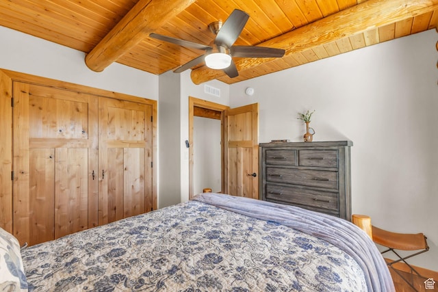 14961 N 12740 E, Mount Pleasant, UT 84647 - bedroom with a wood ceiling with exposed beams, ceiling fan, and a closet