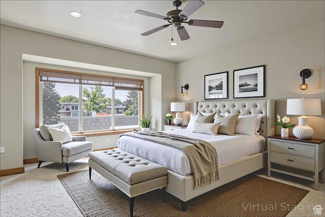 5588 S Farm Hill Dr, Salt Lake City, UT 84117 - bedroom featuring a ceiling fan and recessed lighting