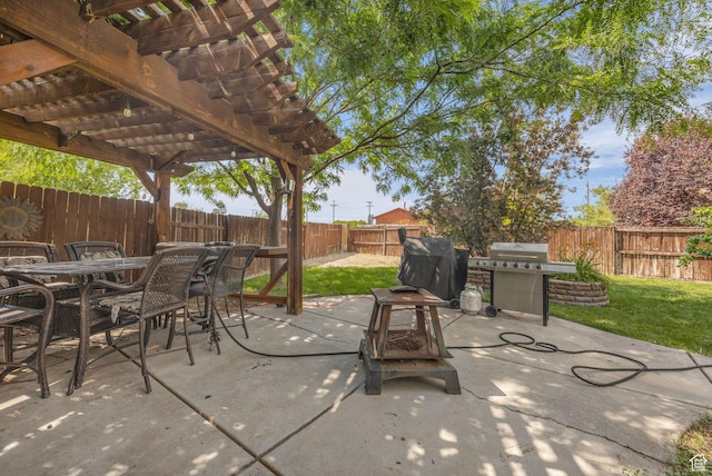 5548 S 3850 W, Roy, UT 84067 - fenced backyard featuring grilling area, outdoor dining area, a pergola, and a patio