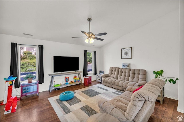 331 W 1910 S, Hurricane, UT 84737 - living room with wood finished floors, lofted ceiling, and a ceiling fan