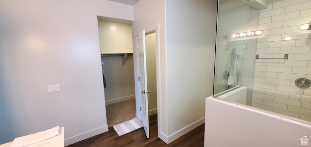 3040 E Lavatera Dr S, St George, UT 84790 - bathroom featuring a walk in shower, wood finished floors, and a spacious closet