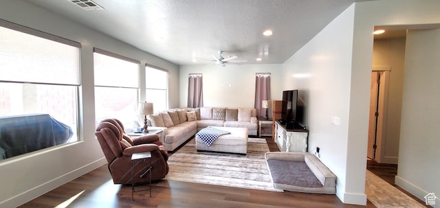 3040 E Lavatera Dr S, St George, UT 84790 - living area featuring wood finished floors, ceiling fan, and recessed lighting