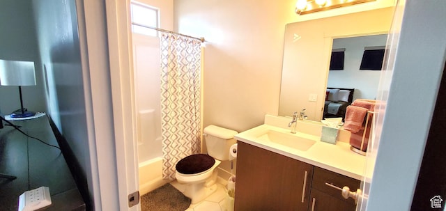 3040 E Lavatera Dr S, St George, UT 84790 - full bathroom featuring vanity, tile patterned floors, and shower / bathtub combination with curtain