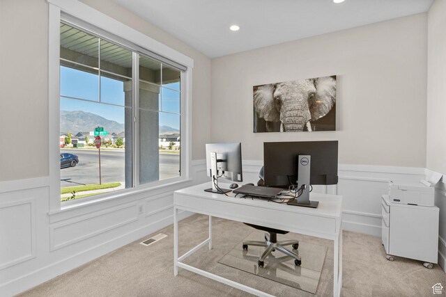 4982 N Goosefoot Dr Unit 51, Eagle Mountain, UT 84005 - office space featuring light colored carpet, a wainscoted wall, recessed lighting, and a decorative wall